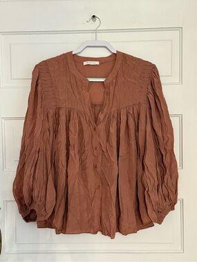Mustard Seed Rust Brown Button-Front Blouse